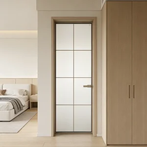 Aluminum Slim Frame Hinged Side Opening Modern Bathroom Door Frosted Tempered Glass Waterproof Interior Shower Room Well