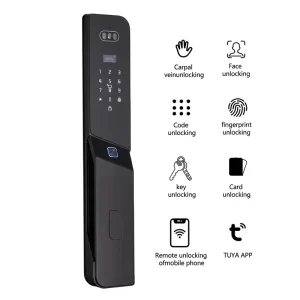 Aluminum Smart Door Lock for Wood, Aluminum, Steel, Stainless Steel, and Brass Doors with Face, Fingerprint, PIN Unlock and Two-Way Talk