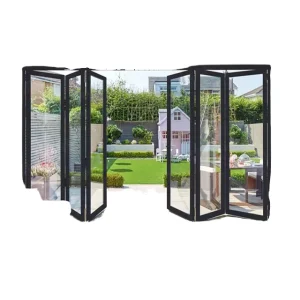 Aluminum Stacking Folding Door Double Glazed Windproof Thermal Insulated for Villa Entry Courtyard