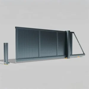 Aluminum Suspension Sliding Gate, Matte Black, Vertical Horizontal Grille Panel, Electric Driveway Gate Door