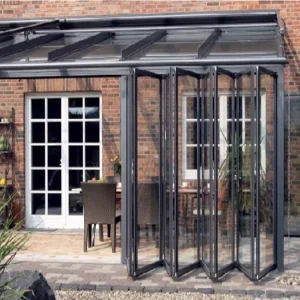 Aluminum Tempered Glass Bifold Doors Double Glazed Hurricane Proof Sliding Folding Door System