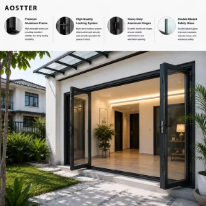 Aluminum Tempered-Glass Casement Door for Houses, Panoramic French Interior Door