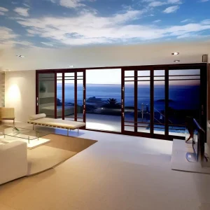 Aluminum Thermal-Insulated Low-E Automatic Sliding Glass Door with Fiberglass Screen Chinese Design for Bedroom Interior