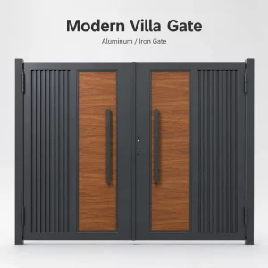 Aluminum Villa Gate Wood Grain Design Custom Main Entrance Gate Residential House