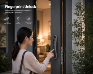 Aluminum Waterproof Digital Fingerprint Door Lock with Camera Speaker and Ring Bell