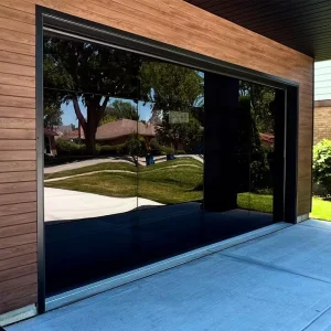 Aluminum and Galvanized Steel Sectional Garage Door with Insulation, Black Glass Windows, and Electric Power