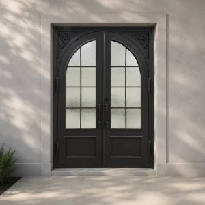 American Arched Grid Glass Wrought Iron Double Door Simple Retro Villa Double Entry Gate