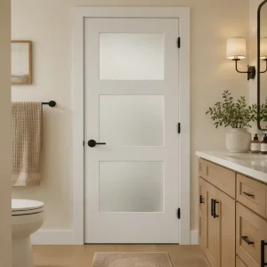 American Modern Commercial 3-Lite White Interior Tempered Frosted Glass Door for Houses