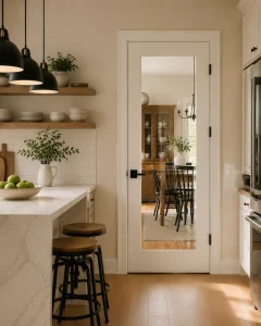 1 Lite Commercial Clear Glass Solid Core Wood White Interior French Door