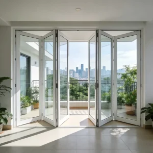 American Style Aluminum Folding Patio Door Exterior Bifold Glass Door for Backyard Deck Porch Energy Saving Low-E Glass