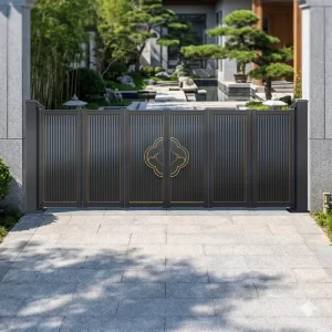 Anti-Collision Aluminum Alloy Double-Opening Retractable Sliding Gate, Chinese Style, Multi-Folding, Trackless Automatic
