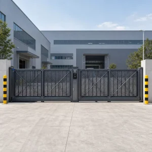 Anti-Impact Heavy Duty Trackless Sectional Sliding Gate, Black Aluminum Alloy, Community Security Gate