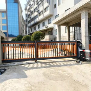 Anti-Rust Black Aluminum Alloy Trackless Industrial Sectional Sliding Gate for Residential Compounds