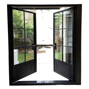 Antique Arched Black Glass Aluminum Alloy Thermal-Insulated Interior/Exterior Traditional French Door