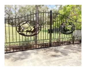 Antirust Powder Coated Wrought Iron Double Swing Gate Luxury Villa Courtyard Main Entrance with Pedestrian Door