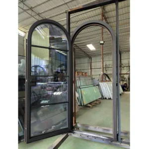 Apartment French Glass Doors Aluminum Double Glazing Iron Balcony Metal Swing Arched Doors