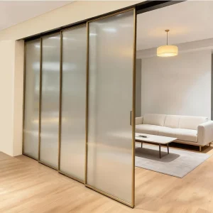 Apartment Project Glass Sliding Door Custom Golden White Black Grey Aluminum Frame 8mm Fluted Frosted Glass Sliding Door