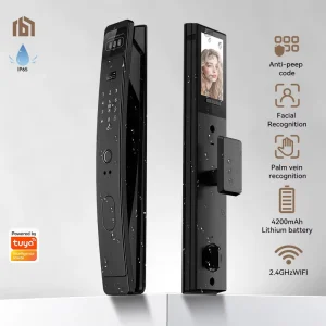 Apartment Smart Door Lock with Facial Recognition, WiFi Video Intercom, Aluminum Alloy, for Wood Doors