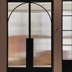Arch Shaped Casement Grey Glass Contemporary Interior Front Entry Swing Doors