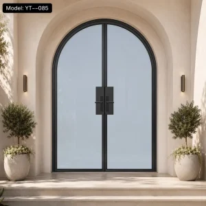 Arched Black Aluminum Alloy Frosted Glass Double Entry Door