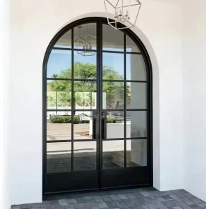 Arched Black Metal Glass Double Door with Tempered Glass