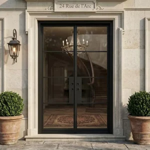 Arched French Wrought Iron Soundproof Glass Swing Doors for Commercial Entry and Bathroom Use