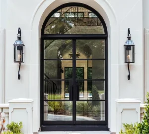 Arched Glass Double Metal-Frame Tempered Glass Interior French Door