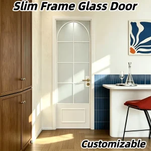 Arched Swing Interior Door Privacy Glass Alloy Frame Sound Insulation for Homes, Bathrooms, and Kitchens