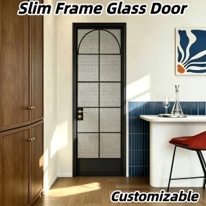 Arched Swing Partition Door with Frosted Privacy Glass, Alloy Frame and Water-Resistant Finish, Guest Washroom
