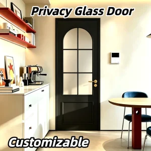Arched Swing Room Door Tempered Privacy Glass Slim Metal Frame for Multifamily Housing and Bathrooms