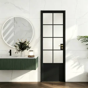 Arched Swing Room Door with Frosted Tempered Glass and Slim Metal Frame
