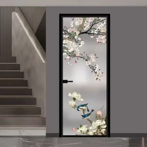 Artistic Glass Bathroom Doors Bathroom and Kitchen Doors Titanium Magnesium Alloy Tempered Glass Doors