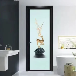 Artistic Glass Bathroom Doors Bathroom and Kitchen Doors Titanium Magnesium Alloy Tempered Glass Doors