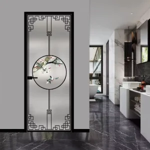 Artistic Glass Bathroom Doors Bathroom And Kitchen Doors Titanium Magnesium Alloy Tempered Glass Doors