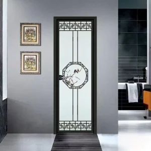 Artistic Glass Doors for Bathrooms and Kitchens Chinese Style Titanium Magnesium Alloy Double Pane Tempered Glass Doors