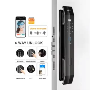 Automatic 3D Face and Fingerprint Recognition Keyless Video Call Smart Door Lock with Camera for Wood, Aluminum, and Steel Doors