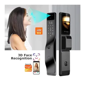 Automatic 3D Facial and Fingerprint Recognition Aluminum Smart Door with Tuya App Control, Video Call, and Key Access