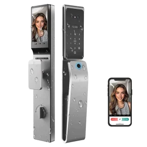 Automatic Biometric Fingerprint and Face Recognition Digital Door Lock with Video Intercom, Waterproof Mortise