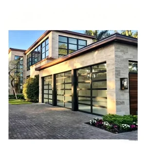 Automatic Black Aluminum Frosted Glass Windproof Finished Modern Sectional Villa Garage Door