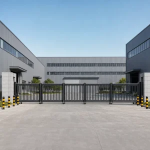 Automatic Electric Heavy Duty Trackless Sectional Sliding Gate, Black Aluminum Alloy, Community Yard Access