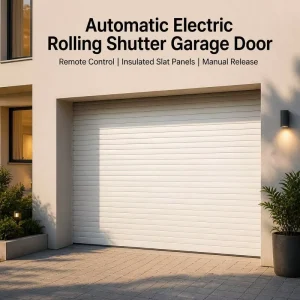 Automatic Electric Steel Rolling Shutter Garage Door with Motor, Manual Release, and Overhead Opening for Residential, House, and Warehouse Use