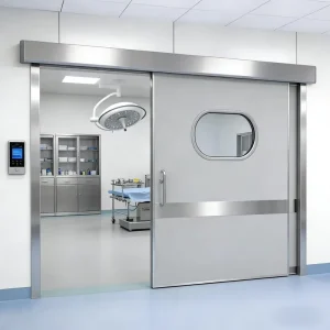 Automatic Industrial Stainless Steel Finished Minimalist Side Opening Sliding Hermetic Door with Nylon Screen for Hospital Use