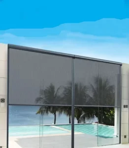 Automatic Motorized PVC Zip-Track Screen Roller Blinds for Outdoor Patios and Gardens, Blackout Windproof