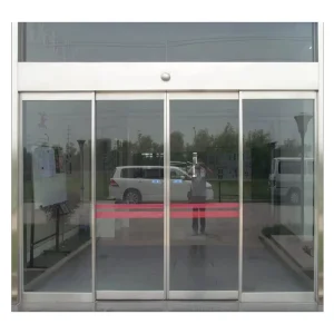 Automatic Sensor Aluminium Glass Sliding Door with Frame Graphic Design Modern Double Tempered Glass Electric Side Opening