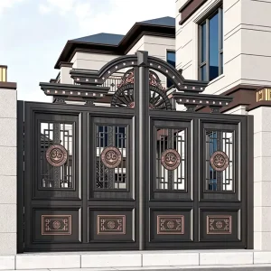 Automatic Swing Aluminum Alloy Main Gate with Powder Coated Vertical Tube Design for Garden Courtyard Villa