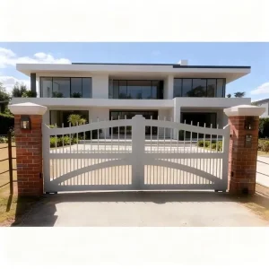 Automatic Weather-Resistant Galvanized Steel Electric Double Swing Gate, White Blue Gray, Custom Size, for Villa or Hotel Entry
