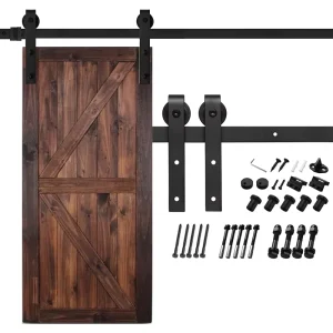 Bi-Folding Sliding Barn Door Hardware Kit, Black Iron Flat Track, Top-Mount Rollers for 4 Doors