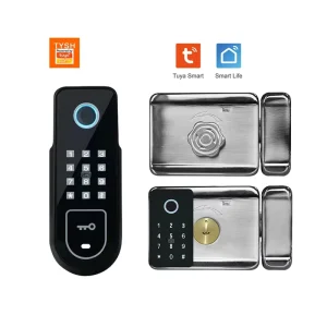 Biometric Double-Sided Fingerprint Electronic Gate Door Lock with Digital Key Card and App Unlock for Home