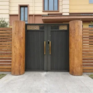 Black Aluminum Alloy Automatic Double Swing Gate Outdoor Villa Courtyard Gate