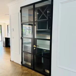 Black Aluminum Alloy Glass Sliding Door for Indoor and Outdoor Balconies
